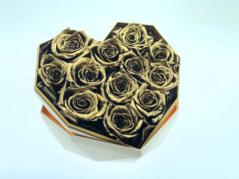 LEQUINT  Preserved Flowers| Everlasting Rose - GOLD ROSES IN WHITE BOX